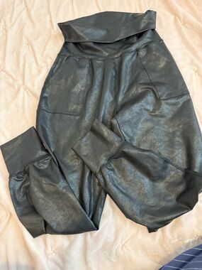 aerie Black Faux Leather High-Rise Jogger Pants
